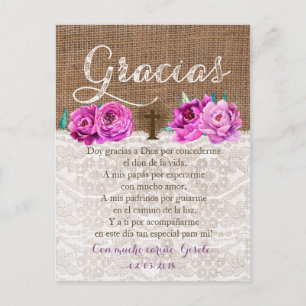 Tarjeta de Gracias con oracion Recuerdo de Bautizo Briefkaart