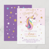 Tarjeta de invitación para cumpleaños unicornio (Voorkant / Achterkant)