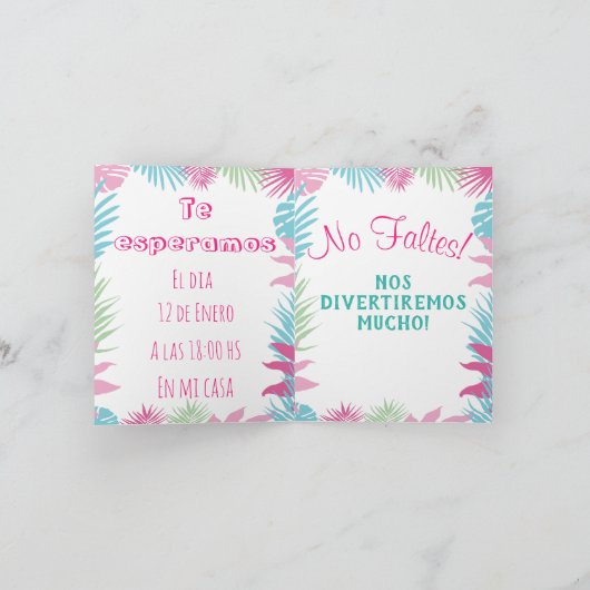 Tarjeta de Invitación Plegable Flamenco Rosa Baby (Binnen)