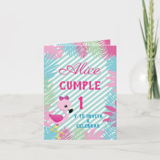 Tarjeta de Invitación Plegable Flamenco Rosa Baby