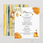 Tarjeta de menú Baby shower Bijenhoning Beer (Voorkant / Achterkant)