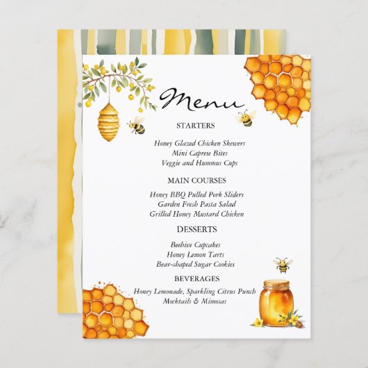 Tarjeta de menú Baby shower Bijenhoning Beer (Voorkant / Achterkant)