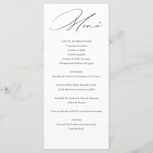 Tarjeta de Menú de Boda Elegante Caligrafía Menu (Voorkant)