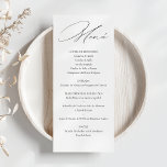 Tarjeta de Menú de Boda Elegante Caligrafía Menu<br><div class="desc">Elegante Tarjeta de Menú de Boda en Caligrafía,  Blanco y Negro. Con las minutas personalizadas,  podrás compartir con tus invitados los detalles del menú de tu boda,  manteniendo un diseño coherente con tus invitaciones. Una opción perfecta!</div>