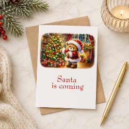 Tarjeta de Navidad con imagen de osito y árbol  Kaart