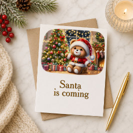Tarjeta de Navidad con imagen de osito y árbol  Kaart