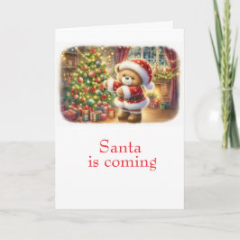 Tarjeta de Navidad con imagen de osito y árbol  Kaart