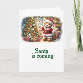 Tarjeta de Navidad con imagen de osito y árbol  Kaart