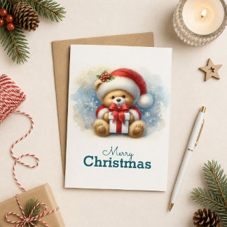 Tarjeta de Navidad con imagen de osito y regalos Kaart