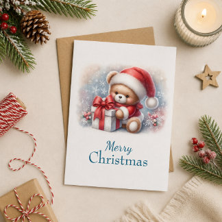 Tarjeta de Navidad con imagen de osito y regalos Kaart
