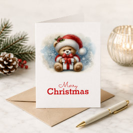 Tarjeta de Navidad con imagen de osito y regalos Kaart