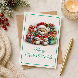 Tarjeta de Navidad con imagen de osito y regalos Kaart