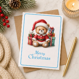 Tarjeta de Navidad con imagen de osito y regalos Kaart