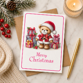 Tarjeta de Navidad con imagen de osito y regalos Kaart