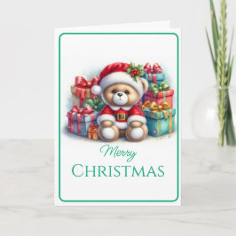Tarjeta de Navidad con imagen de osito y regalos Kaart