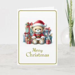 Tarjeta de Navidad con imagen de osito y regalos Kaart