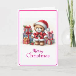 Tarjeta de Navidad con imagen de osito y regalos Kaart