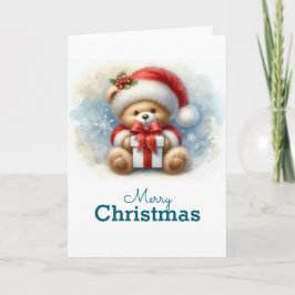 Tarjeta de Navidad con imagen de osito y regalos Kaart