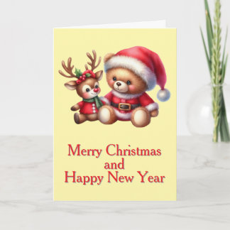 Tarjeta de Navidad con imagen de osito y reno. Kaart