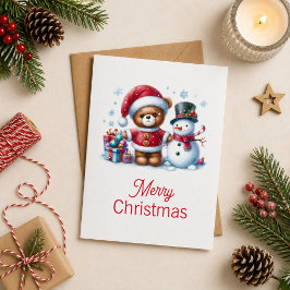 Tarjeta de Navidad con imagen de osito y snowman Kaart
