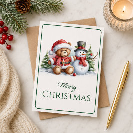 Tarjeta de Navidad con imagen de osito y snowman Kaart