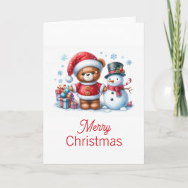 Tarjeta de Navidad con imagen de osito y snowman Kaart