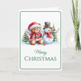 Tarjeta de Navidad con imagen de osito y snowman Kaart