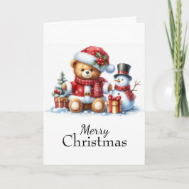 Tarjeta de Navidad: Teddy Bear y Snowman Kaart
