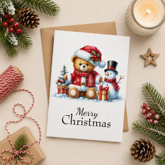 Tarjeta de Navidad: Teddy Bear y Snowman Kaart