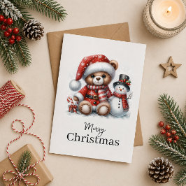 Tarjeta de Navidad: Teddy Bear y Snowman Kaart