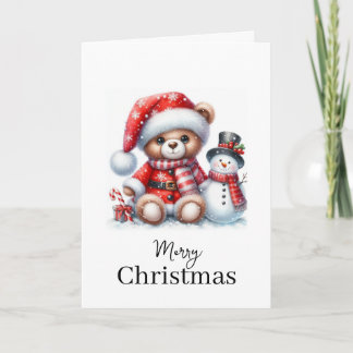 Tarjeta de Navidad: Teddy Bear y Snowman Kaart