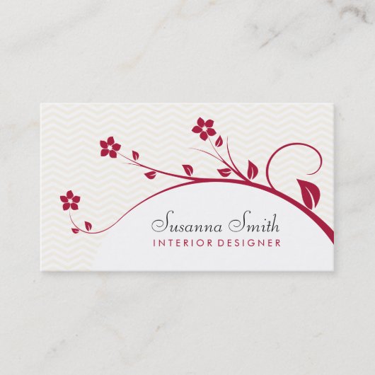 Tarjeta de plantilla con flores rojas y chevrón visitekaartje (Voorkant)