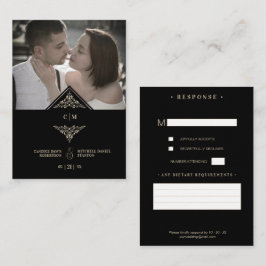 Tarjeta De Recepción RSVP Gold Wedding Initials Fl Informatiekaartje