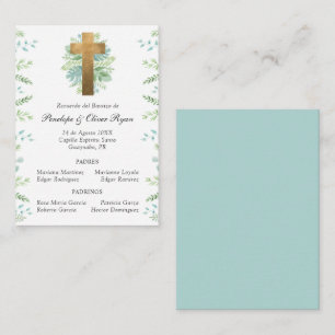 Tarjeta de Recuerdo de Bautizo con Cruz en Oro Notitiekaartje