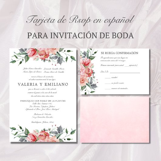 Tarjeta de RSVP de boda rosa elegante Spaanse RSVP