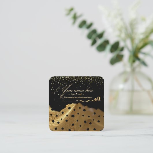 Tarjeta de visita  elegante negro con dorado pers  vierkante visitekaartje (Staand voorkant)