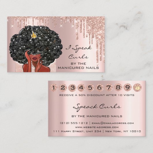 Tarjeta De Visita Loyalty Kaart 10 Punch Curly Hai Visitekaartje (Voorkant / Achterkant)