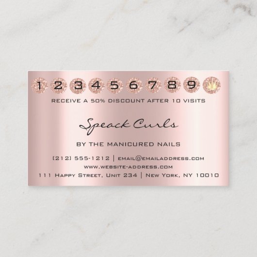 Tarjeta De Visita Loyalty Kaart 10 Punch Princess Visitekaartje (Achterkant)