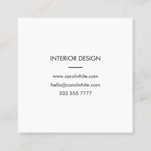 Tarjeta de visita Modern Black White Business Card Vierkante Visitekaartje (Achterkant)