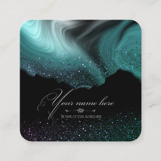 Tarjeta de visita turquesa con purpurina vierkante visitekaartje (Voorkant)