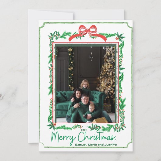 Tarjeta Festiva Border Ribbon Bow Feestdagenkaart (Voorkant)