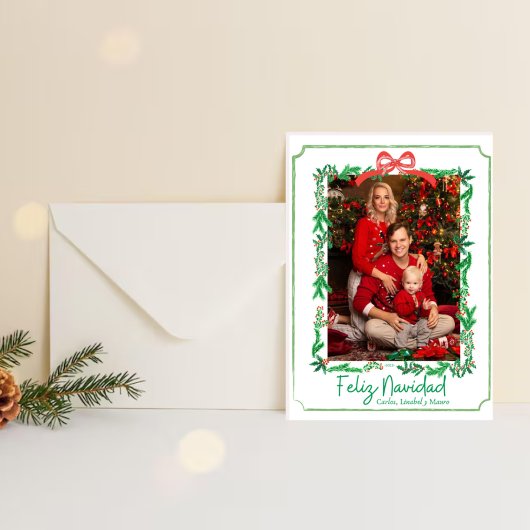 Tarjeta Festiva Border Ribbon Bow Feestdagenkaart