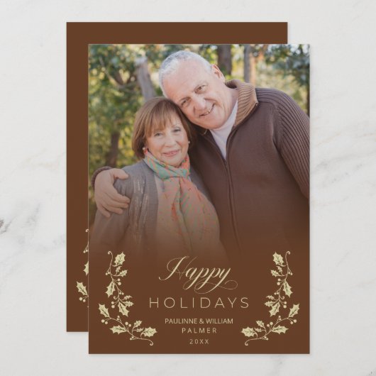 Tarjeta Festiva Brown Whimsical Script Quote Photo Feestdagenkaart (Voorkant / Achterkant)