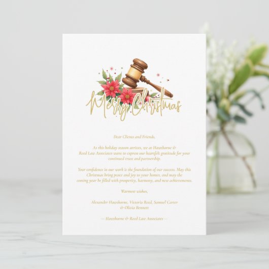 Tarjeta Festiva Elegant Christmas Law Gavel for Co Feestdagenkaart (Staand voorkant)