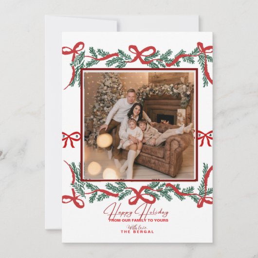 Tarjeta Festiva Garland Bows Red Feestdagenkaart (Voorkant)