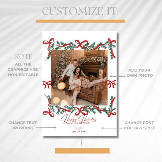 Tarjeta Festiva Garland Bows Red Feestdagenkaart