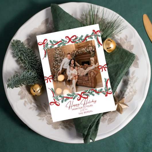 Tarjeta Festiva Garland Bows Red Feestdagenkaart