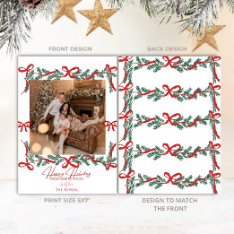 Tarjeta Festiva Garland Bows Red Feestdagenkaart