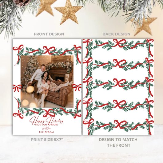 Tarjeta Festiva Garland Bows Red Feestdagenkaart