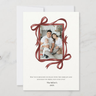 Tarjeta Festiva Minimal Bows con Foto  Feestdagenkaart